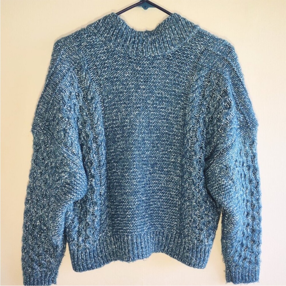 Cabi Astral Chunky knit boho boxy open front cardigan sweater blue turquoise - Picture 4 of 6